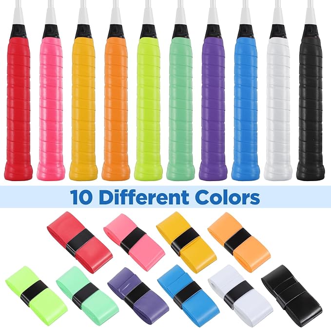 100 PCS Tennis Racket Overgrips, 10 Colors Badminton Racket Overgrip Bulk, Soft Tennis Racket Grip Tape, Anti Slip and Absorbent Grip for Badminton Racquet, Fishing Rods, Bike Handlebar