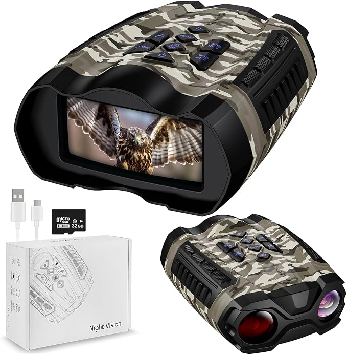 WISHBETY Night Vision Goggles,4K Night Vision Binoculars for Adult with 3.5" HD Screen,32GB TF Card for Photo and Video,9 Gear Infrared and 10X Digital Zoom for Outdoor Enthusiasts and Animal Watchers
