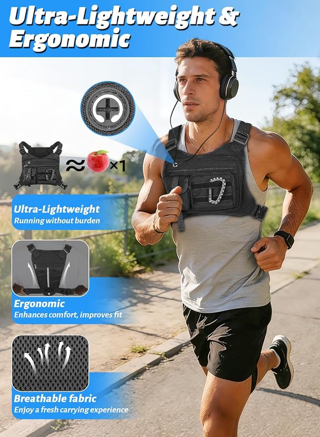 Chest Bag for Men Women, Lightweight Utility Running Chest Pack for Sports with Phone Holder for Sports Workout Jog