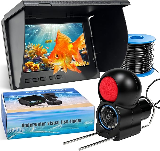 5" Underwater Fishing Camera, 2000NIT Sunlight Readable Fish Finder with 1080P Lens, 8000mAh Battery for 9H Use, IP68 Waterproof Video Camera for Ice Lake Boat Kayak Fishing - 65ft/20m Cable