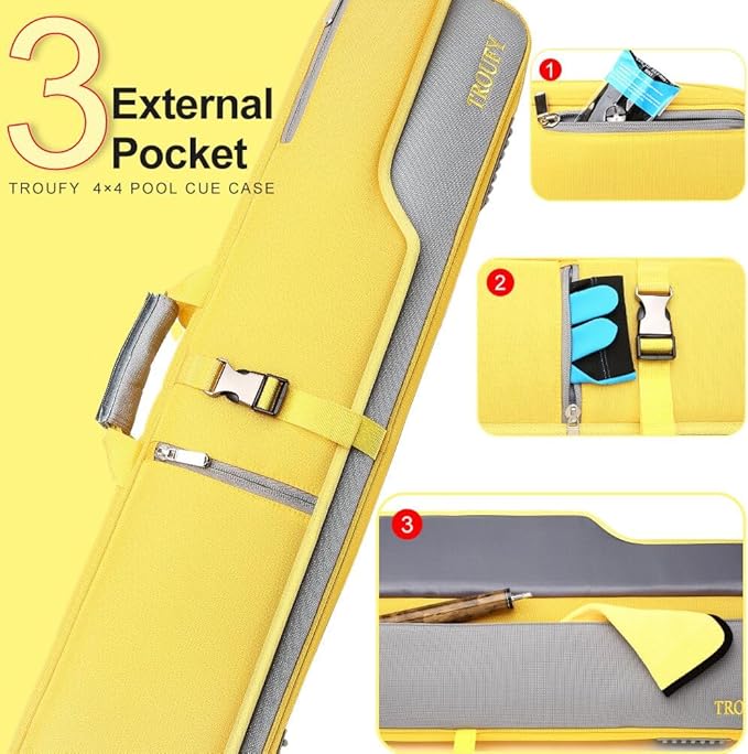 Pool Cue Case – Durable 4x4 & 4x5 Billiard Pool Cue Stick Carrying Case with Large Storage Space, Waterproof Billiards Accessories