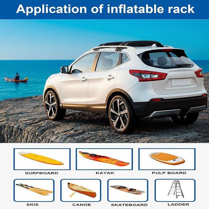 Universal Car Inflatable Roof Soft Rack Pads Luggage Carrier for Kayaks, Canoes, Surfboards and SUPs; Fits Cars and SUVs (Black)
