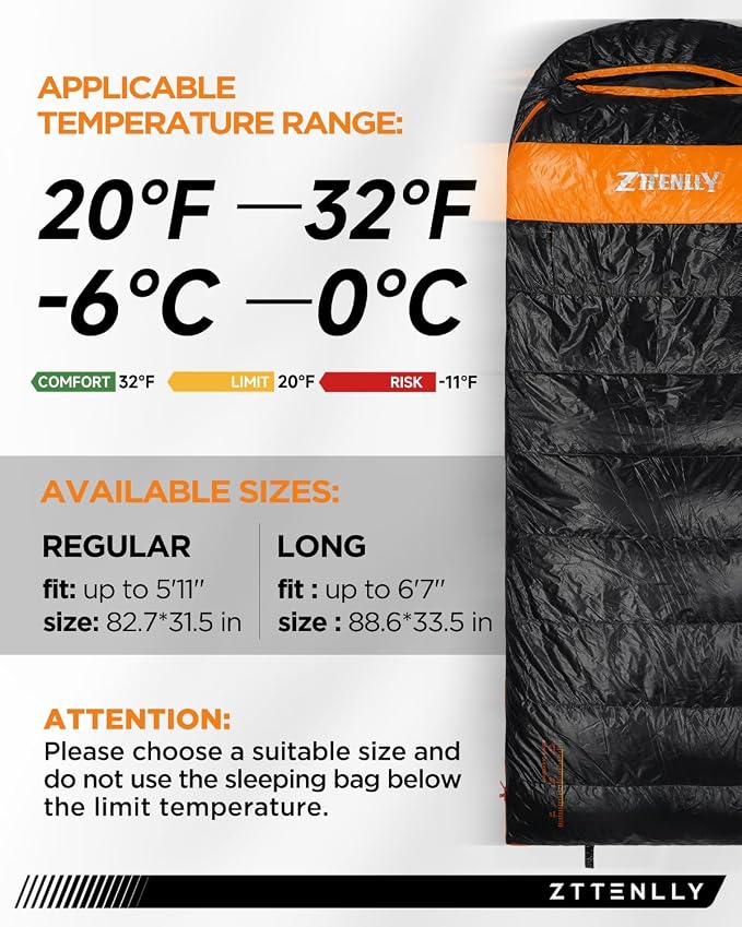 Ultimate 4-Season Down Sleeping Bag for Adults - Lightweight & Compact, 550/600 FP, 0°F to 30°F for Backpacking, Camping & Hiking