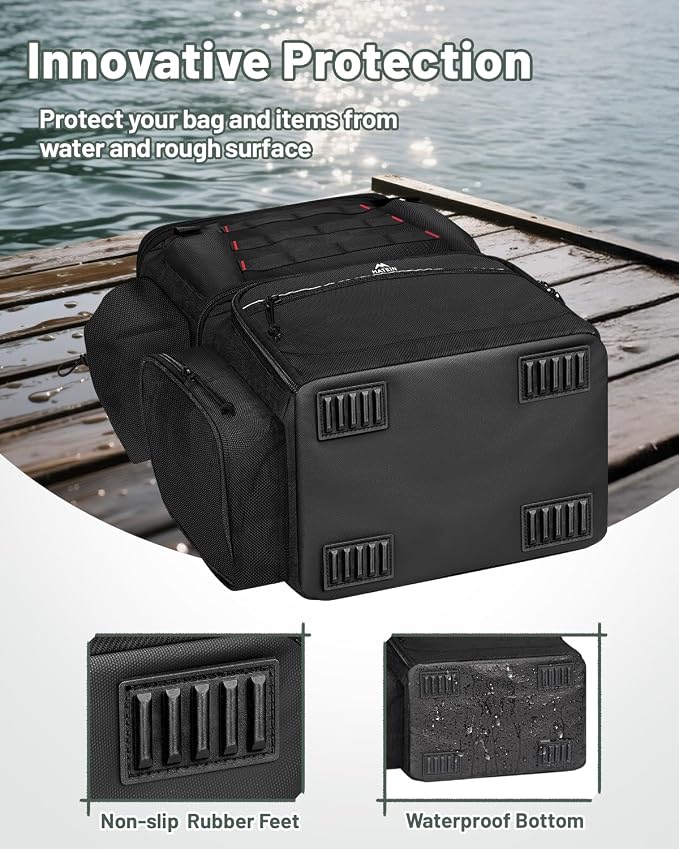 MATEIN Fishing Backpack with 4 Tackle Boxes, Fishing Bag with Rod Holder | 3600 Tackle Box 4 Pack, Water Resistant Tackle Backpack with Cooler Compartment, Safety Compass, Gifts for Fishermen