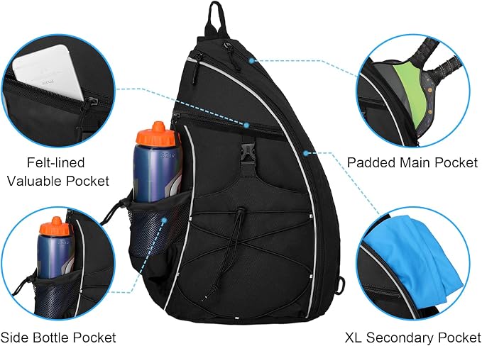 WOLT Pickleball Bag,Crossbody Sling Bags for Women Men,Pickleball Backpack with Fence Hook for Tennis, Racketball