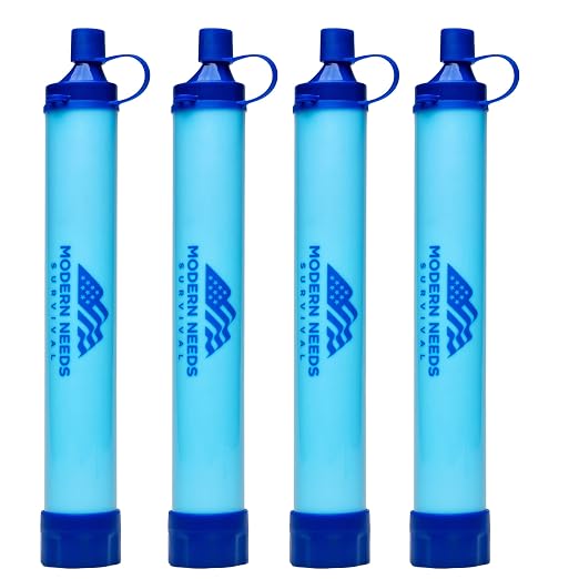 MODERN NEEDS Ready Filter Personal Water Filter Straw | Backpacking Water Filter for Hiking & Camping | Portable Water Purifier Camping | Emergency Survival Gear & Camping Survival Kit | 4 Pack