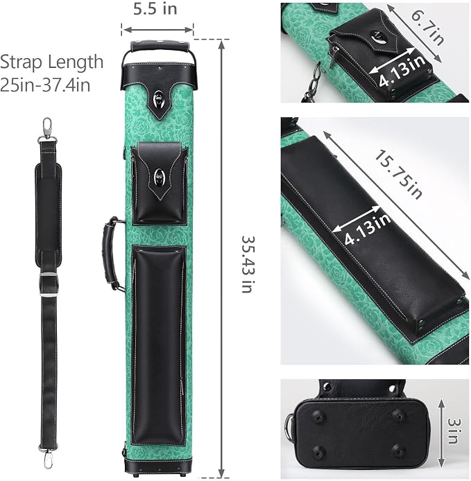 Hard 3x5 Pool Cue Case, 8 Hole Pool Cue Stick Case Billiard Cue Case, Holds Up to 3 Butts and 5 Shafts, Topstitching Design