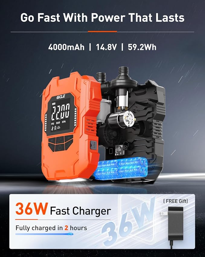 GICLE 22PSI Electric SUP Pump, Rechargeable Paddle Board Pump, Dual Power Battery & 12V Car Air Pump, Portable High Pressure Inflator with Auto Shut-Off & Fast Charging for SUP, Kayak, Inflatable Boat