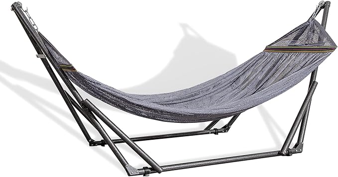 Best Home Fashion Portable Hammock with Collapsible Steel Stand, 450 lbs Capacity, No Tools Assembly, Carrying Bag Included, Perfect for Indoor Outdoor Backyard Patio Camping Beach, Grey