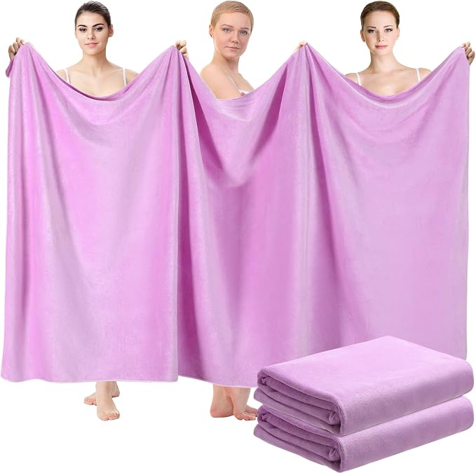 Mixweer 2 Pcs Oversized Bath Towels, 40 x 80 Inch Giant Microfiber Jumbo Bath Sheets Ultra Soft Bathroom Microfiber Quick Dry Absorbent Shower Towels for Spa Camping Beach (Lilac)