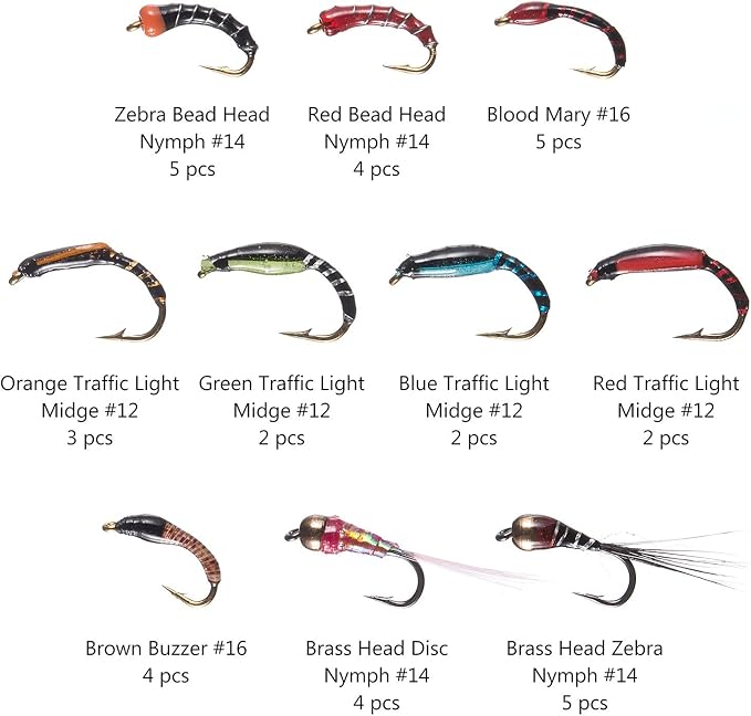 BASSDASH Fly Fishing Flies Kit Fly Assortment Trout Bass Fishing with Fly Box with Dry/Wet Flies, Nymphs, Streamers, Popper