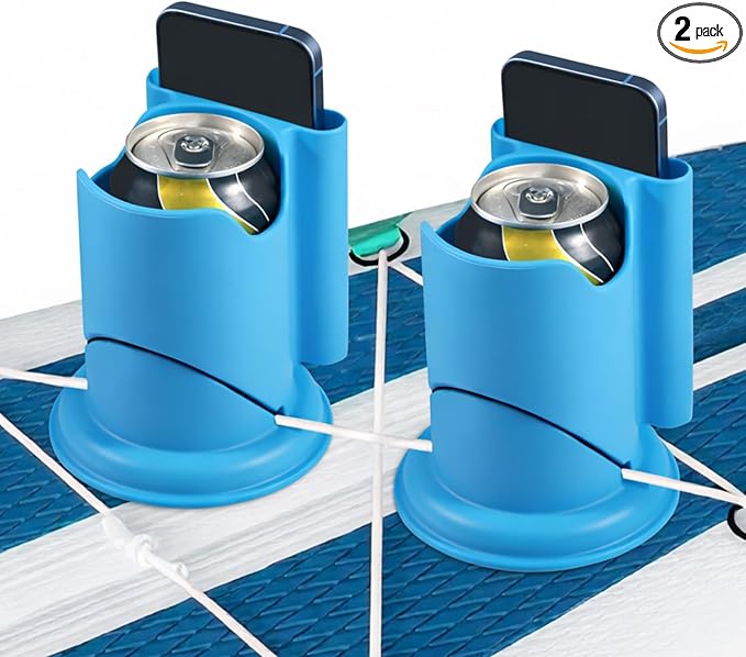 Paddle Board Cup Holder, Kayak Cup Holder 2-in-1 Drink & Phone Holder, Paddleboard and Kayak Accessories for SUP, Kayaking, Fishing, Yoga, or Surfing Adventures(Blue,2Pack)