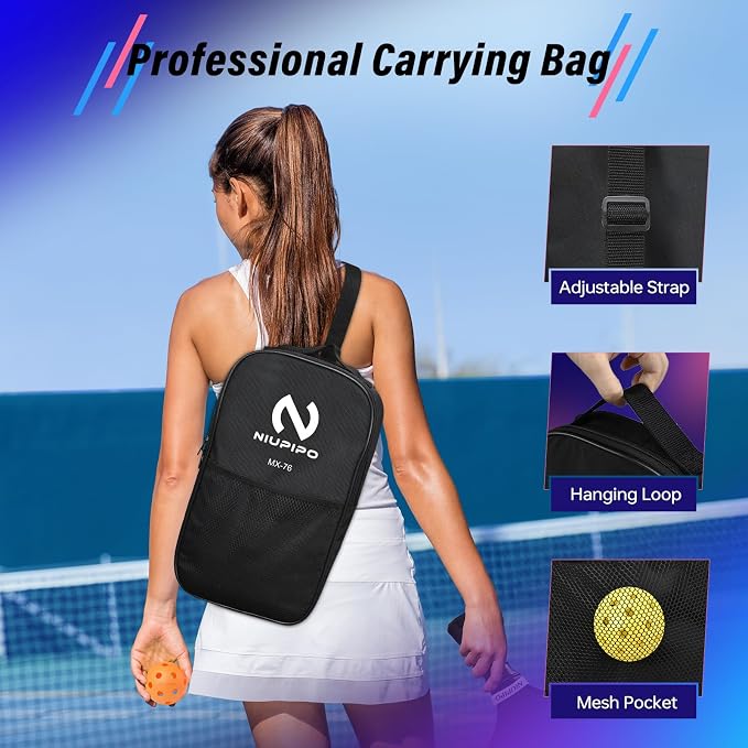 niupipo Pickleball Paddles Set of 2/4/1, USAPA Approved Carbon Fiber & Fiberglass Hybrid, Easy Power, Polypropylene Honeycomb Core, Cushioned 4.72" Grip, Bag/Cover, Pickleball Paddle Set for Men Women