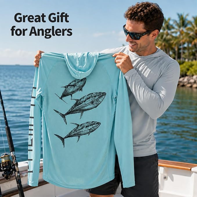 Palmyth Men's Fishing Hoodie Shirt UPF 50+ Quick-Dry Breathable Long Sleeve | Long Sleeve Fishing Shirt, UPF 50+ Sun Protection, Quick-Dry Fabric, Breathable Mesh Back, Built-in Face Mask, 4-way Stretch