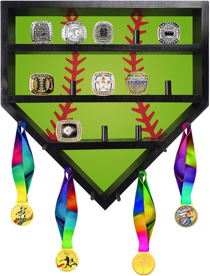 Championship Ring Display Case Baseball Softball Ring Holder (Dark Brown)