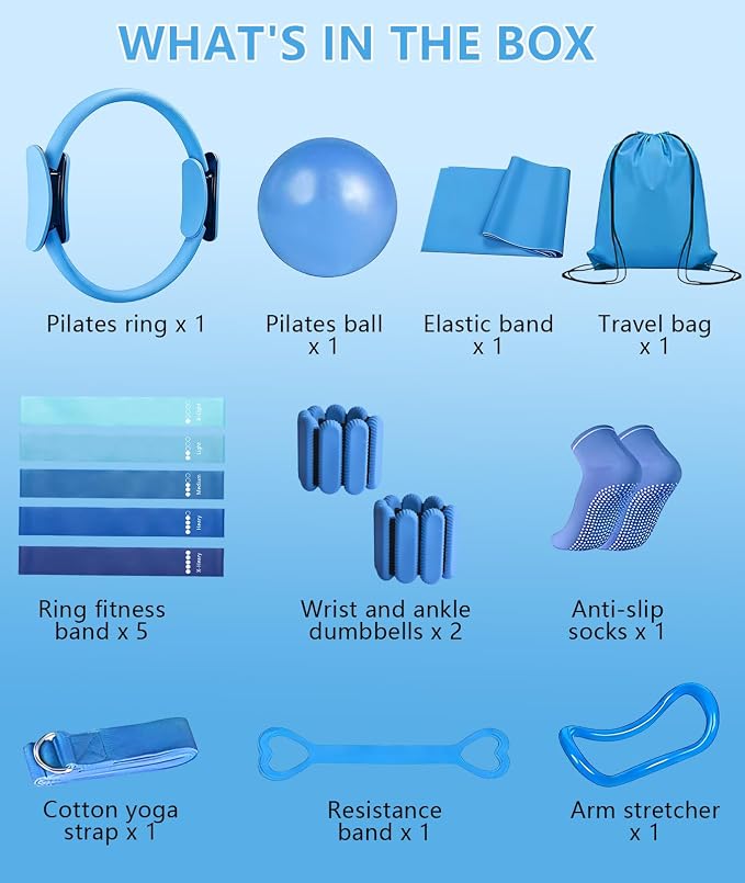 Pilates Ring Set with Adjustable Resistance - Full Body Workout Kit for Women, Portable Travel Bag & Anti-Slip Accessories