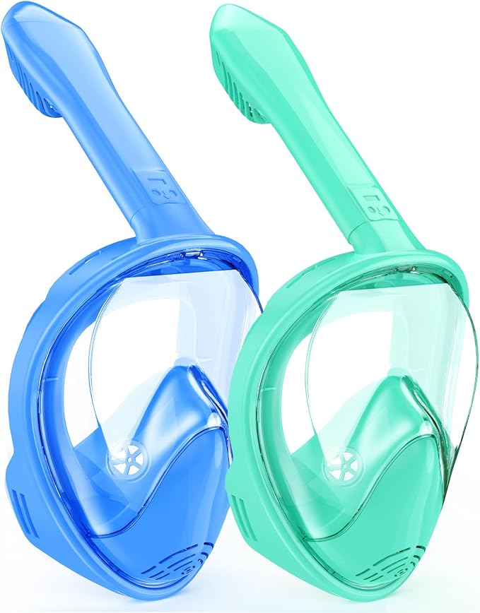 Kids Snorkel Mask Full Face, Snorkeling Gear for Kids with Camera Mount, 180 Degree Panoramic View Snorkeling Set Anti-Fog Anti-Leak