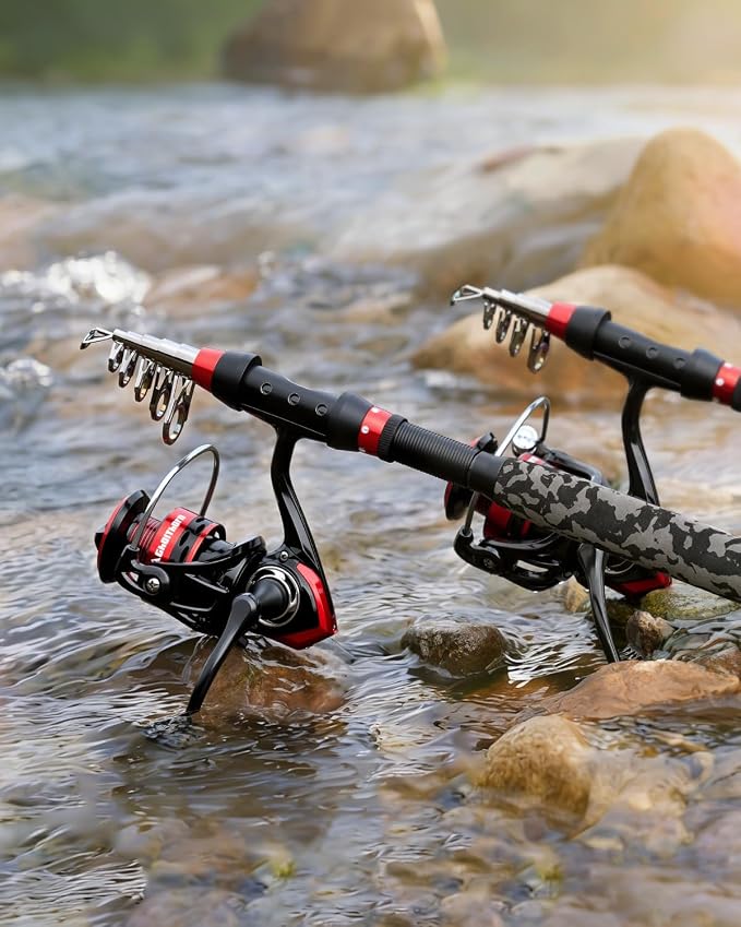 Ghosthorn Fishing Rod and Reel Combo Collapsible Fishing Pole Telescopic Fishing Rod Combo Travel Portable Fishing Set Carbon Fiber with Carrier Bag for Saltwater Freshwater