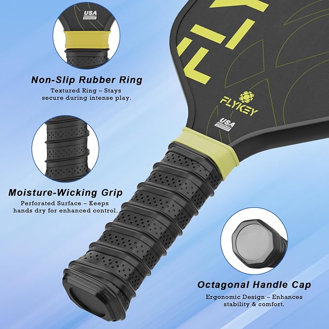FLYKEY Pickleball Paddles, T700 Carbon Fiber Pickleball Paddle with a 16mm Shark Power Polymer Core, USAPA Approved Pickle Ball Paddle, Strong Spin and Power Surface,Strong Shock Absorption