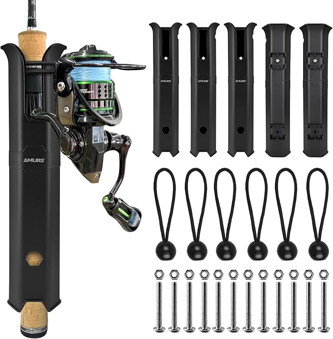 12Pcs Tube Fishing Rod Holder Black Plastic Fishing Pole Holder with Screws for Fishing Boat Garage Boat Cooler Trailer