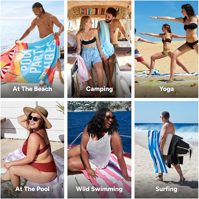 Dock & Bay Beach Towel - Quick Dry, Sand Free - Compact, Lightweight - 100% Recycled - Includes Bag - Pool Party Vibes - Large (160x90cm, 63x35)