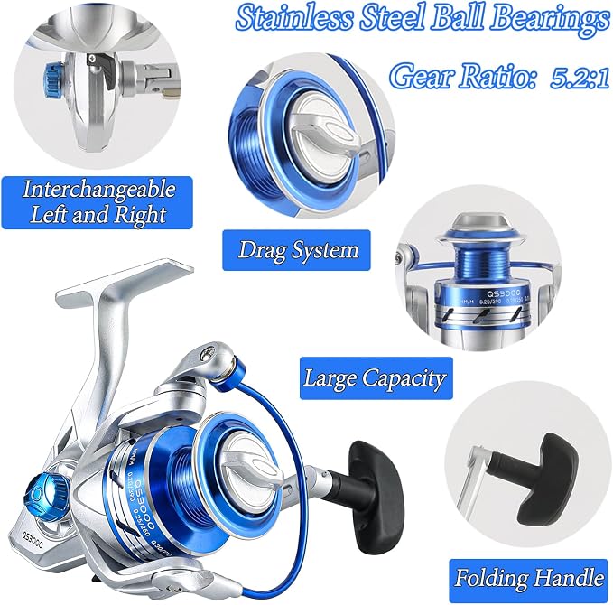 Tripquips 6.9ft Carbon Fiber Telescopic Spinning Fishing Rod and Reel Combo Set for Adults, Includes 4 Rods, 4 Reels, 4 Line Spool, 2 Carrier Bags, 2 Lure Boxes