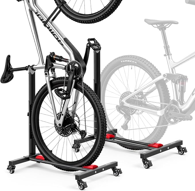 VEVOR Bike Stand 2 Pack, Freestanding Vertical & Horizontal Bike Storage Rack, with Lockable Casters, Height Adjustable Carbon Steel Upright Garage Bicycle Floor Stand, for 20-29 in Wheels, Black