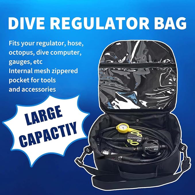 Scuba Regulator Bag, Diving Regulator Protective Bags with Double Lockable Zippers Carry on Bag for Dive Regulator with Adjustable Shoulder Strap