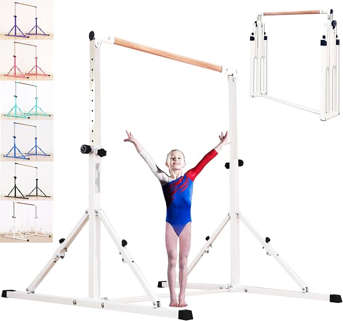 MARFULA 4FT/5FT Gymnastic Bar Set Gymnastics Kip Bar with 5 Ft Length 4Ft Inner Width 5ft Adjust Height Gymnastics Training Bar Equipment for Kids Professional Training Home and Club Use