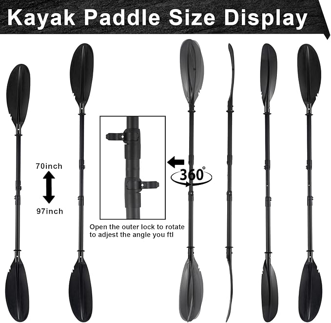 Kayak Paddles for Adults, Kayak Paddles Oars Telescoping Heavy Duty 360° Rotatable Blade with Paddle Leash & Non-Slip Grip Floating Paddle for Kayaking Inflatable Kayaks SUP Canoeing