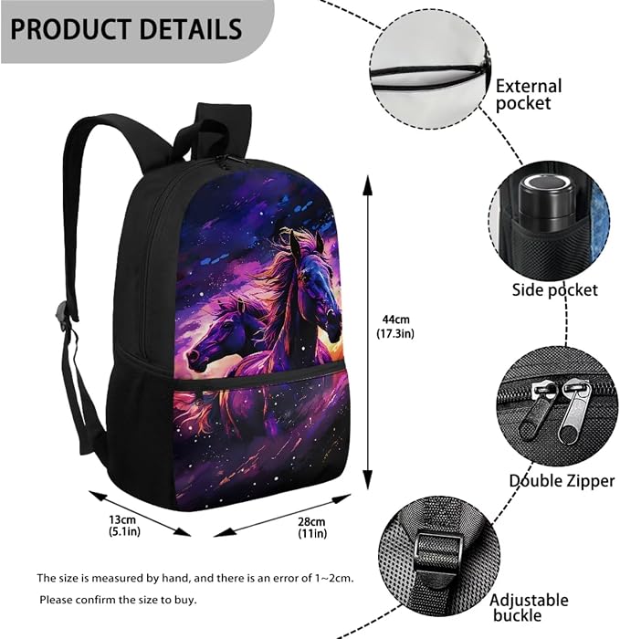 Horse Backpack for Girls School Bags with Lunch Bag Pencil Case Water Bottle Holder Kids Preschool Bookbag 4PCS Elementary School Bag Back to School Accessories