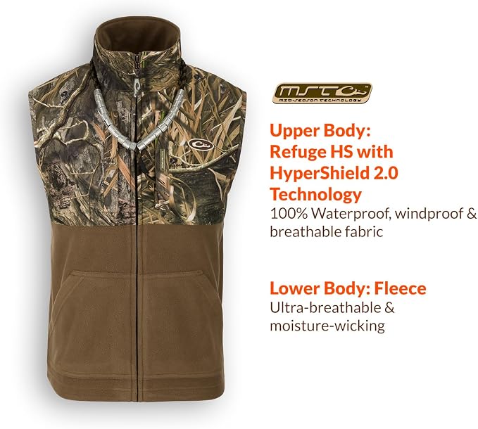 Drake Waterfowl Men's MST Eqwader Waterproof Windproof Hunting Vest | Breathable Moisture-Wicking Material, Fleece Lining, Taped Seams, Zippered Pockets