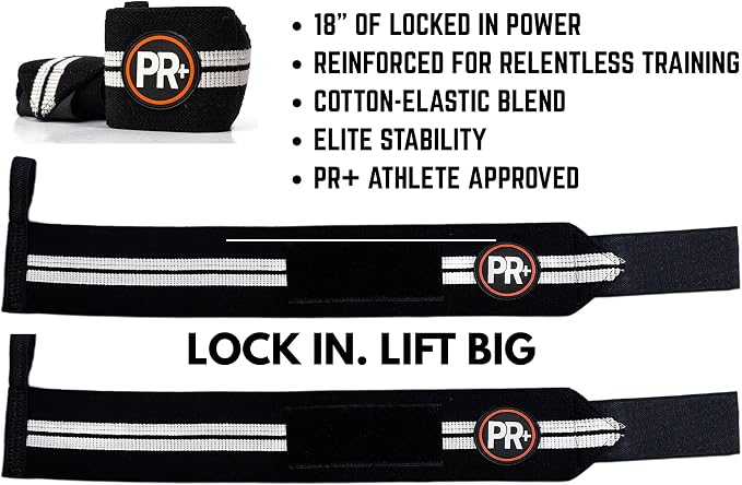 PR+ Gymnastics Hand Grips for Pull Ups Weightlifting and Cross Training - No Hole - Chalk Free - Triple Layer Hand Protection - Optional Wrist Wraps