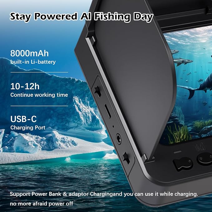 Underwater Fishing Camera 5 Inch, 4K HD IPS Monitor Fish Finder 220° Wide Angle IP68 Waterproof Infrared Night Vision with 98ft Cable, 8000mAh Fishing Camera Gift for Men,Ice Lake Boat River Fishing