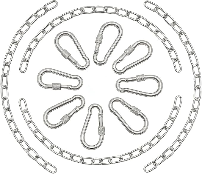 4 Pack 25in Hanging Swing Chain with 4 Carabiners, 440LB Capacity Hanging Kits Heavy Duty Hanging Chair Hardware for Hammock Swing Hanging Chair Punching Bags Sandbag Indoor Outdoor Yoga Gym (Silver)