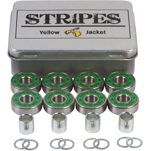 Yellow Jacket Premium Skateboard Bearings, Pro Longboard Bearings, 608, ABEC 9, Washers and Spacers, Jungle Green (Pack of 8)