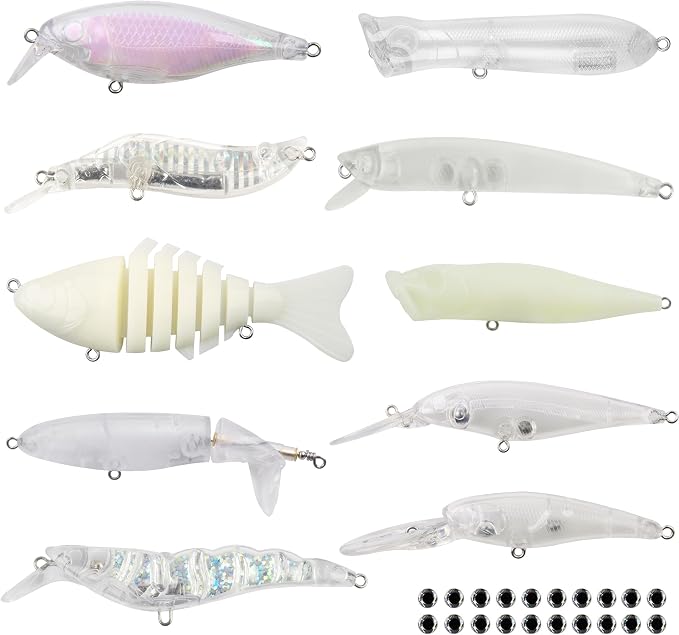 Unpainted Fishing Lures Making Kit,375pcs DIY Blank Crankbaits Minnow Hard Bait Set Include Lure Tapes Eyes Treble Hooks Split Rings Speed Clips Make Your Own Fishing Lures