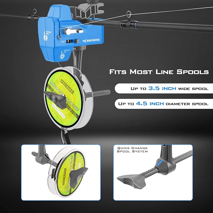 KastKing Kalibrate Fishing Line Spooler & 5’’ Braid Scissors - W/Line Counter, Patented Accessories, Portable, Compact, for Spinning & Casting Reels - No Line Twist, Fishing Gears Gifts for Men