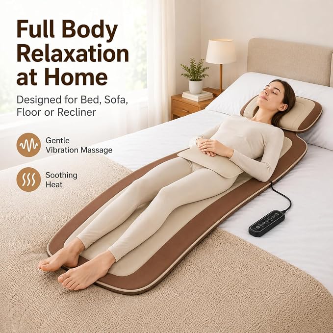 Full Body Vibration Massage Mat with Heat, Adjustable Lumbar Support, Massage Pad for Bed, Sofa & Recliner, Full Body Massage Pad for Home Relaxation and Everyday Comfort, Gift for Father & Mom