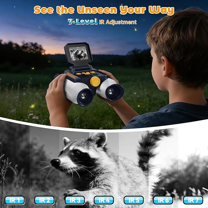 Binoculars for Kids with Night Vision - 48MP FHD Digital Camera Binoculars STEM Toy with 2.4" IPS Screen, 10X Optical Zoom, Rechargeable for 4-12 Years Boys & Girls Birthday Gift Outdoor Bird Watching