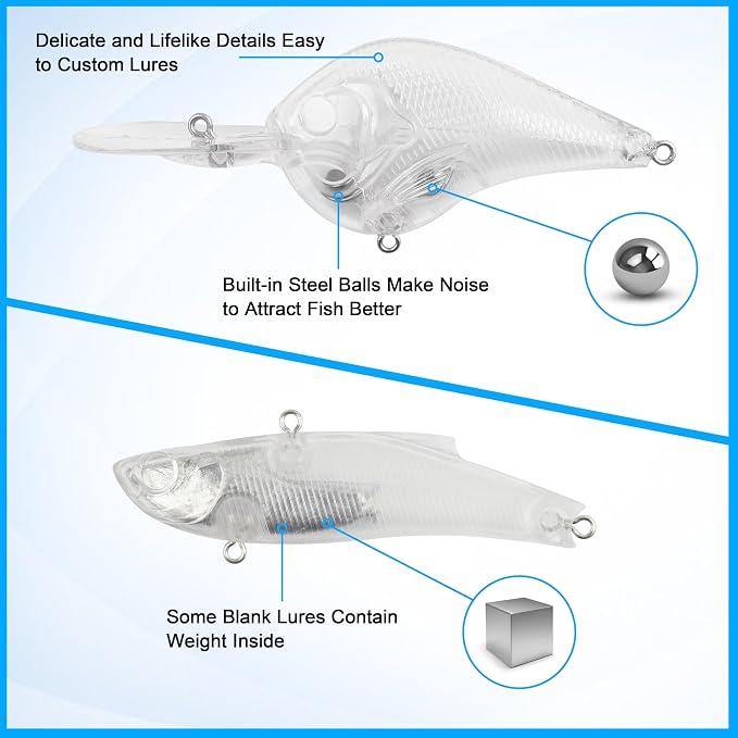 Unpainted Fishing Lures DIY Minnow Kit - 280/363pcs Blank Hard Crankbait Set Pliers Scissors,Treble Hooks,Split Rings,Stickers,3D Eyes for Making Lures DIY Fishing Tackle Kit