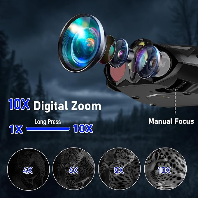 4K Night Vision Goggles with 4" Large Screen, 48MP Infrared Binoculars for Total Darkness, 10x Zoom & 2600ft Range, 5000mAh Rechargeable Battery, 32GB Card, Ideal for Hunting, Camping & Home Security