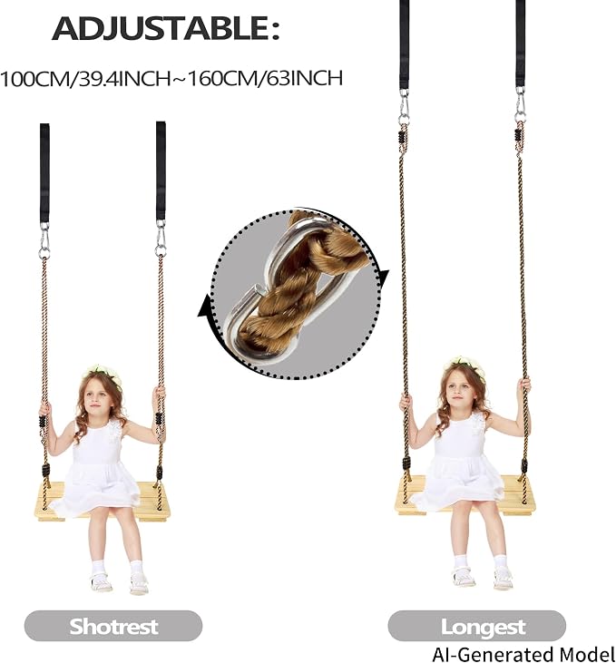 Outdoor Swing, KINSPORY Swing Set for Backyard, Adjustable Nylon Rope with Hanging Tree Straps Kit, Wooden Swing Seat for Indoor Outdoor Porch Patio Garden Playgroud Swing Set Accessories