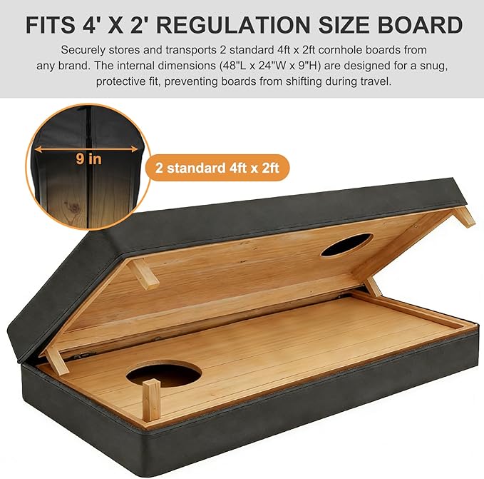 ALSLEA Cornhole Board Carry Bag - Heavy-Duty 600D Oxford Storage Case Fits 4'x2' Regulation Boards | Tailgate, Beach, Backyard Game Transport & Organizer Black