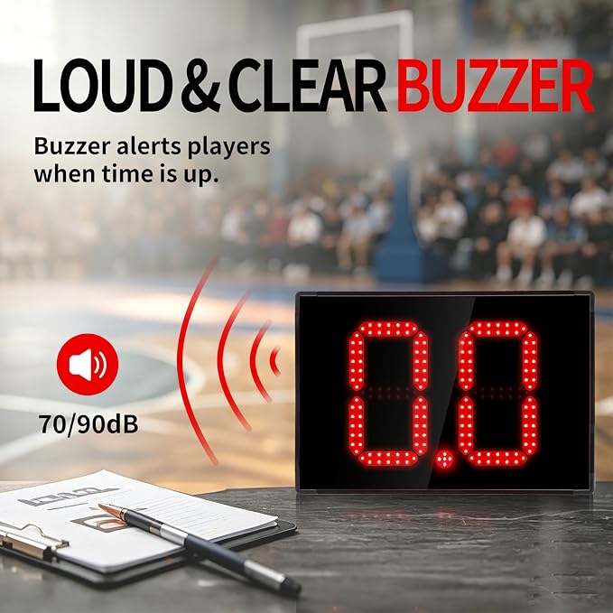 Basketball Shot Clock with Tripod & Remote Control - 98ft Range | LED Countdown Timer, 5-Level Brightness, Adjustable Buzzer, Battery or Plug-in, 12/24/25/30/35/40 Seconds for Coach & Referee