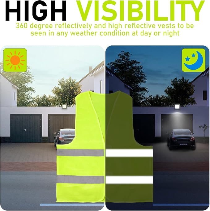 40 Pack Safety Vests Bulk,Yellow Reflective High Visibility Construction Vest for Men and Women,Hi Vis Silver Strip Mesh Work Vest for Cycling Runner Neon