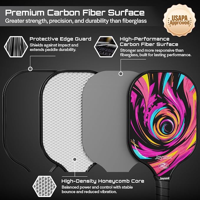 Pickleball Paddles Set, USAPA Approved Carbon Fiber Pickleball Set of 2 with Beginner Pickleball Rackets, Indoor Outdoor Pickle Balls for Adults Men Women, JT-1
