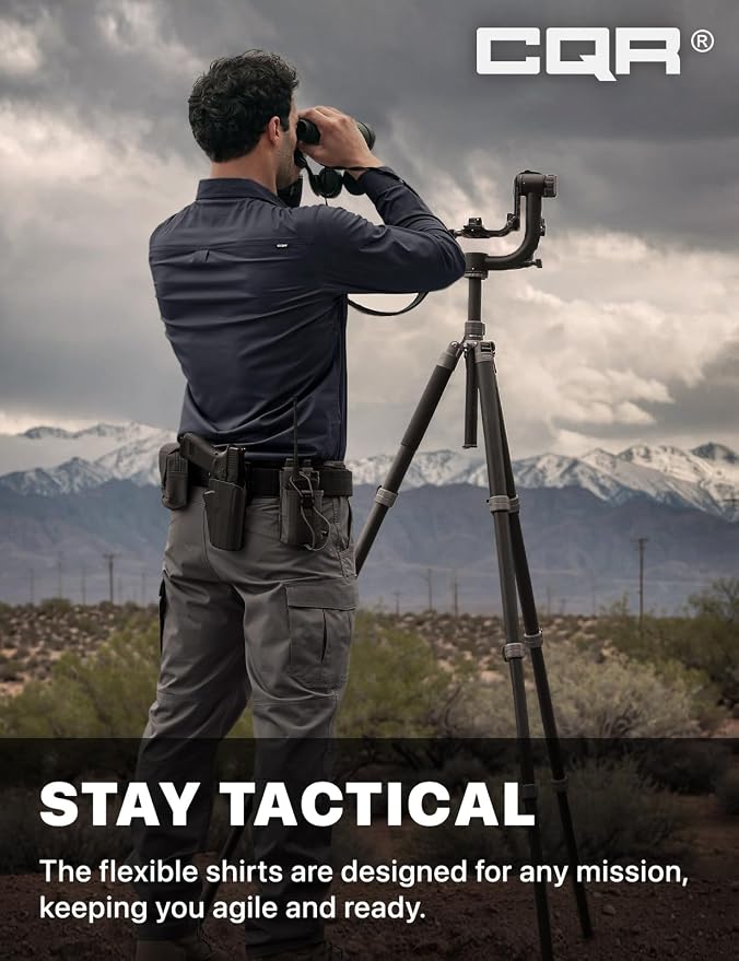 CQR Men's Long Sleeve Tactical Shirts, Ripstop Military Work Shirts, UPF 50+ Breathable Button Down Outdoor Hiking Shirt