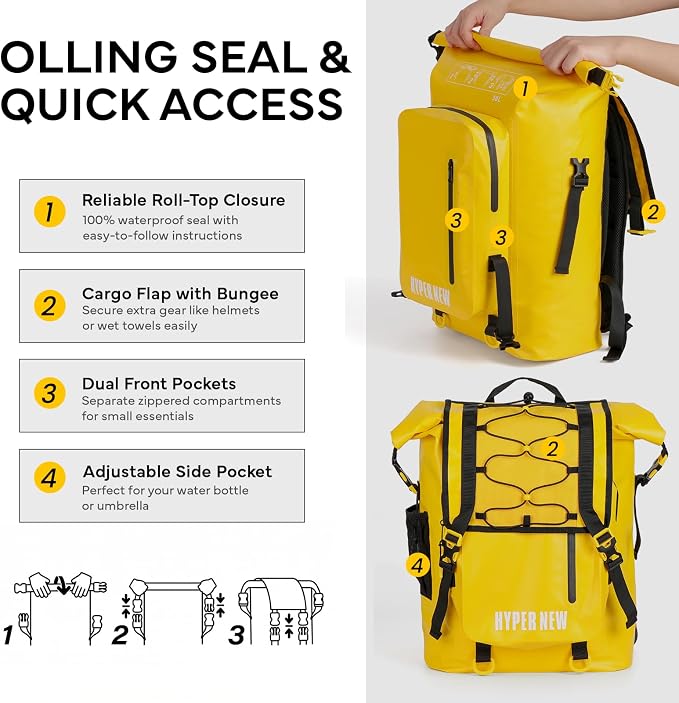 Waterproof Dry Bag Backpack 30L | Roll-top waterproof design, Men WomenTeens, Kayaking Boating Hiking, Camping Rafting Fishing, Travel Outdoor