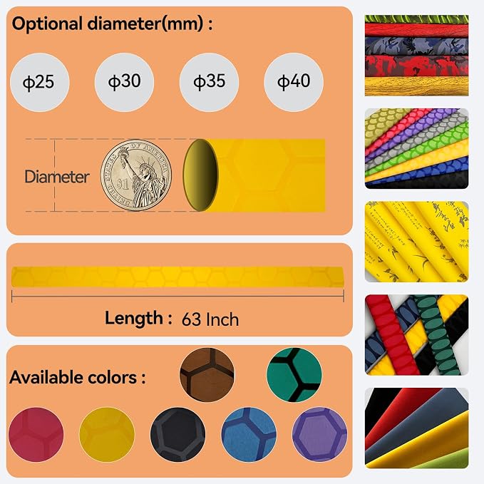 Hex Pattern Handle Heat Shrink for Fishing Rod, Table Tennis Paddle - Sleek, Multiple Colors (30mm Dia. x 1.6m Long, Brown)